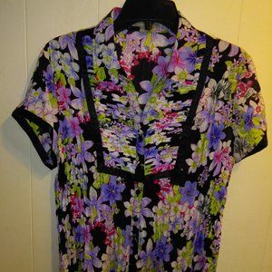 NY Collection Black Floral XL Button Down Blouse
